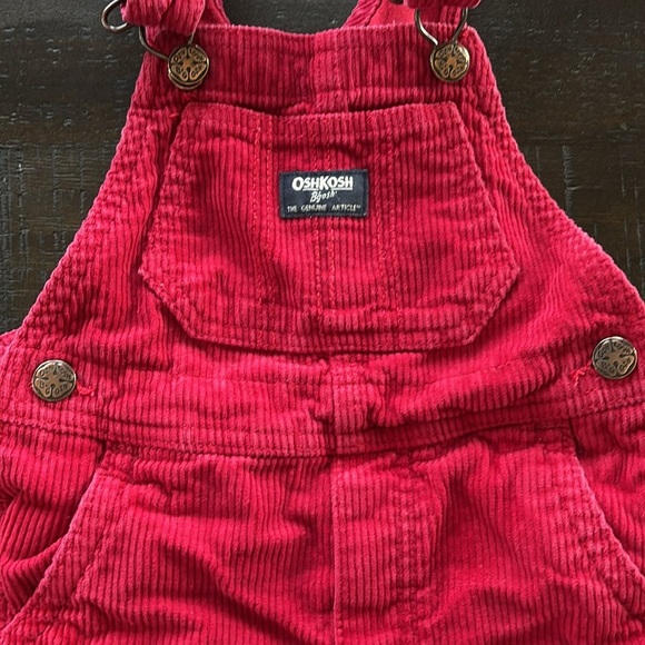 Oshkosh B’gosh 2T Toddler Red Corduroy Overalls - Picture 2 of 5